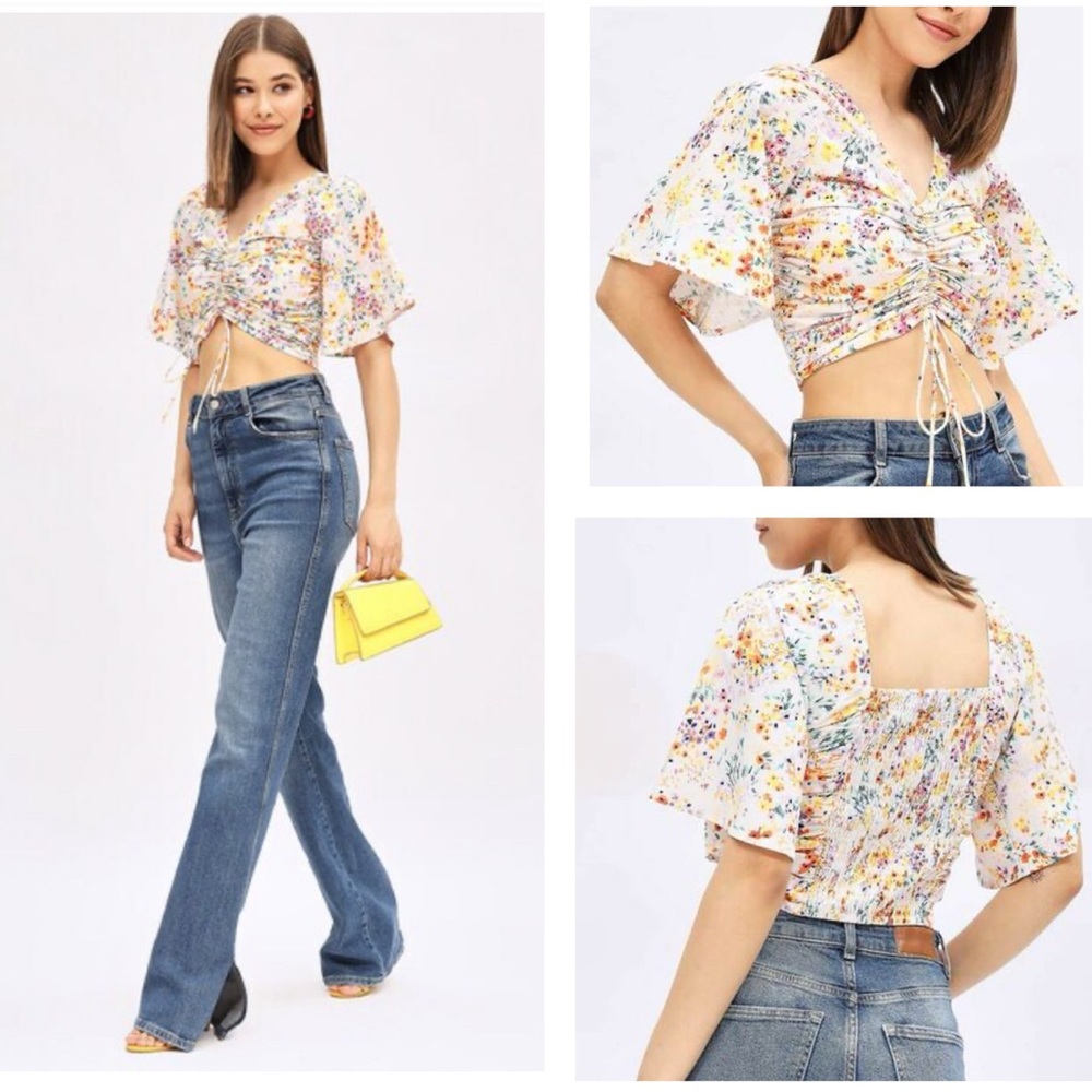 H&M NWOT Floral Cropped Blouse - White / Orange